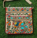 Fine Cross Bag with Authentic Madhubani Painting for Women, Casual, Travel, Beach and Party, Tredy Stylish Handmade stylish Cross bag  Handicraft Mini bag